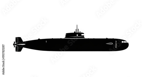 Black Silhouette of Submarine Vessel.