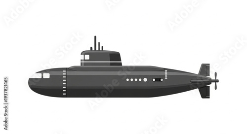Black Submarine on White Background.