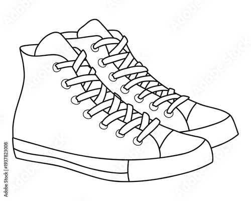 High top sneakers line art illustration isolated on white background