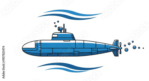 Blue Submarine Underwater Vehicle Illustration.