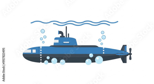 Blue Submarine Underwater Vessel Illustration.