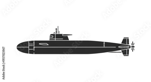 Black Submarine Silhouette Illustration.