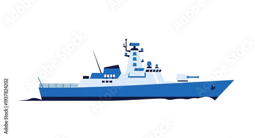 Blue Patrol Boat Side View.