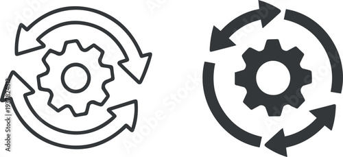 Circular gear arrows for workflow and process icon