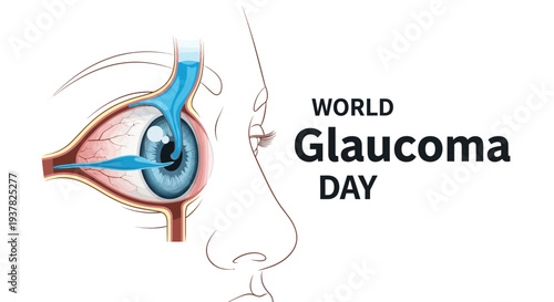 Illustration of a human eye anatomy with a focus on World Glaucoma Day, highlighting eye health awareness with a detailed and educational design.