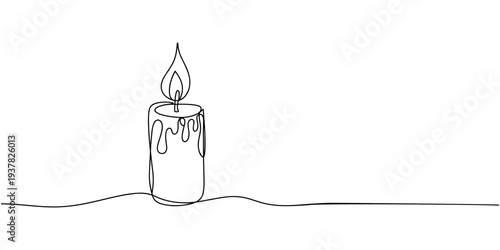 candle continuous one line drawing, One continuous line drawing of candle vector illustration. Candle continuous line art. Burning candle one line drawing. Warmer, lamp, interior concept. One line