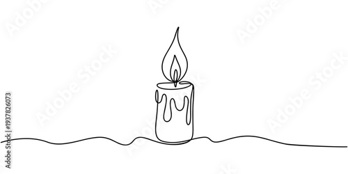 candle continuous one line drawing, One continuous line drawing of candle vector illustration. Candle continuous line art. Burning candle one line drawing. Warmer, lamp, interior concept. One line