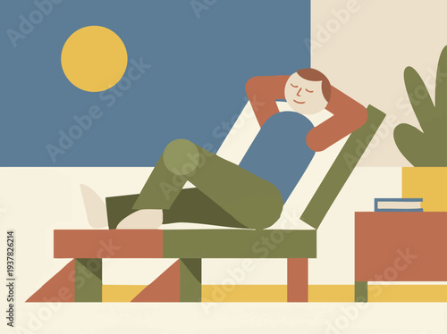 simple flat vector illustration of a person relaxing on chair with calm posture