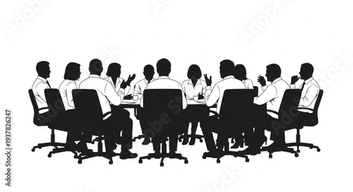 Business Meeting Silhouettes Office Discussion.