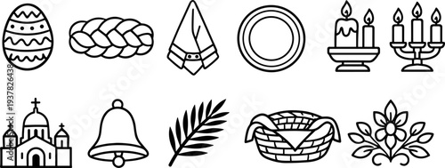 Collection of religious and holiday icons for Easter and Orthodox traditions