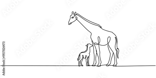 Giraffe with baby Continuous one line drawing