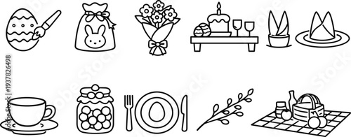Collection of Easter holiday icons and symbols for celebration and decoration