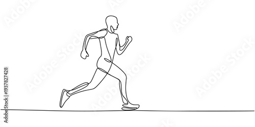 One continuous line drawing of young man athlete runner focus jogging run. Individual sport, competitive concept. one line Icon drawing