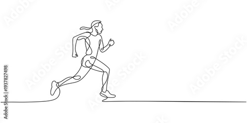 One continuous line drawing of young man athlete runner focus jogging run. Individual sport, competitive concept. one line Icon drawing