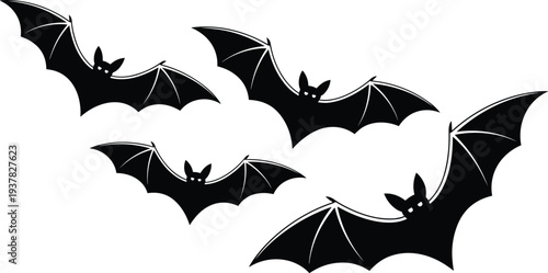 PrintBat silhouettes, flying bats, spooky design, Halloween illustration, nocturnal animal, vector art, black shapes, eerie decoration, graphic element, motion effect