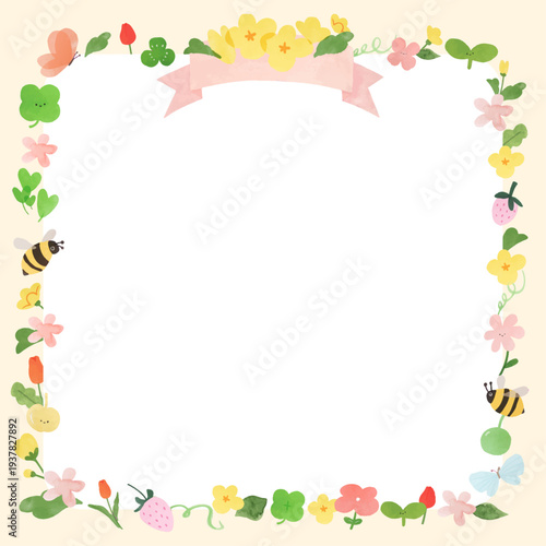 연한 노랑 사각 봄꽃 프레임 