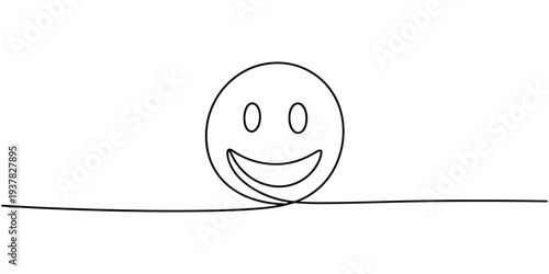 Self drawing line Smile Emoji Emoticon continuous line drawn concept, Simple line art illustration of a laughing face emoji on a white background. Vector illustration, full length one.