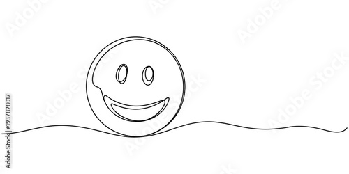 Self drawing line Smile Emoji Emoticon continuous line drawn concept, Simple line art illustration of a laughing face emoji on a white background. Vector illustration, full length one.