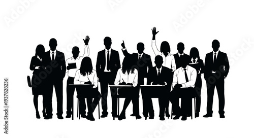 Business Team Silhouettes Against White.