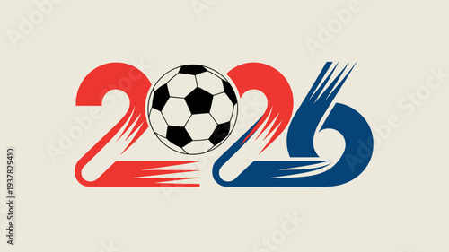 A vibrant graphic showcases the number 2026 integrated with a soccer ball symbolizing an upcoming sporting event or championship high quality professional detailed modern elegant stylish