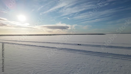 Ice road on sea between Oulunsalo and Hailuoto, Oulu Finland