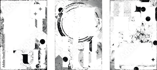 Frame distorted grungy isolated layers . Design element for brochure, social media, posters, flyers. Overlay texture.Textured banner with Distress effect .Vector halftone dots . Screen print texture