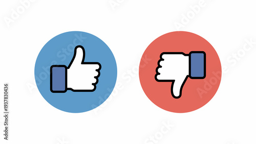 The image displays two circular icons a blue circle with a white thumbs up and a red circle containing a white thumbs down high quality professional