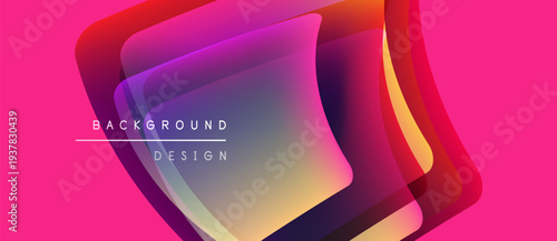 Abstract vibrant layers create dynamic composition. Pink backdrop emphasizes flowing shapes, modern design elements.
