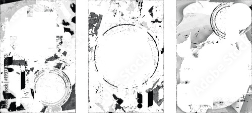Frame distorted grungy isolated layers . Design element for brochure, social media, posters, flyers. Overlay texture.Textured banner with Distress effect .Vector halftone dots . Screen print texture