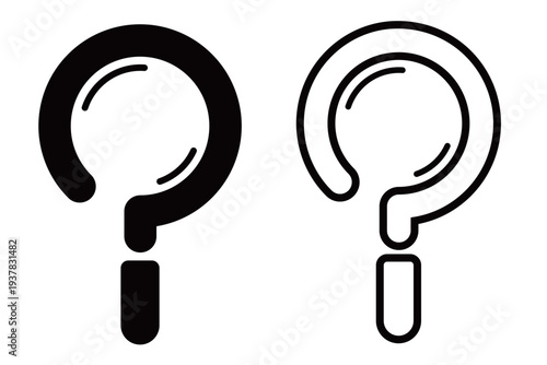 クエスチョンマークをモチーフにした虫眼鏡素材｜白と黒のバリエーションセット