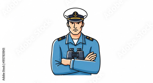 Captain Standing with Binoculars Illustration.