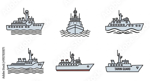 Cargo Ship Illustrations on White Background.