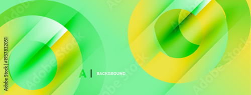 Abstract vibrant design features overlapping circles, gradients. Yellow, green hues create dynamic visual effect. Modern background texture.