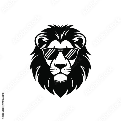 Lion wearing sunglasses on white background