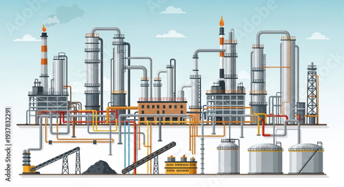 Industrial Chemical Plant with Pipes and Towers.