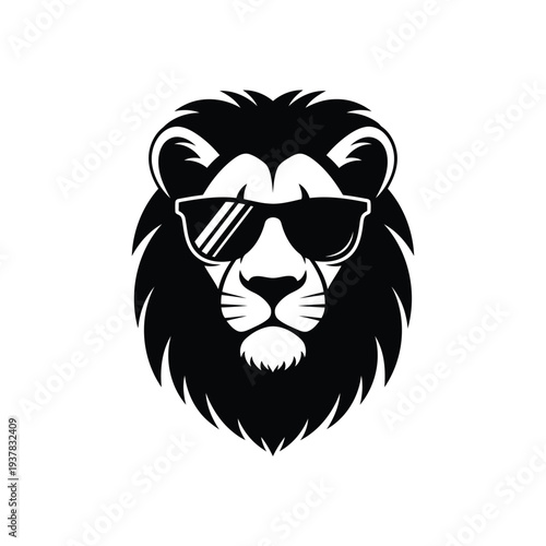 Lion wearing sunglasses isolated on white background