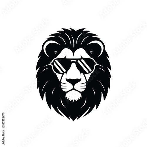 Lion wearing sunglasses on white background