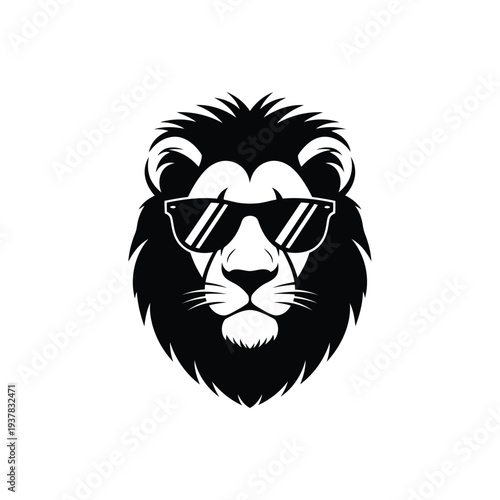 Lion wearing sunglasses on white background