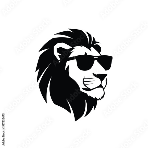 Lion wearing sunglasses on white background