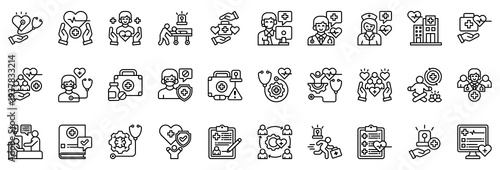 Medical Support Icon Collection Set. Clean Outline Style Icon Vector Illustration.