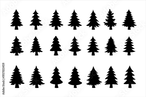 Diverse Collection of Pine Tree Silhouettes for Winter Holiday Season Design Elements