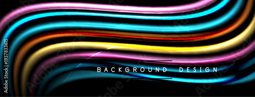 Abstract flowing lines, vibrant colors over black background. Modern design element, suitable for digital projects. Smooth gradients create dynamic visual effect.
