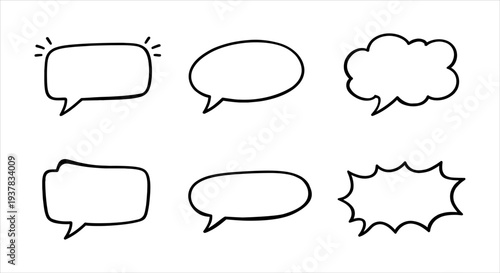 Set of diverse hand-drawn speech and thought bubble outlines for communication design, vector illustration