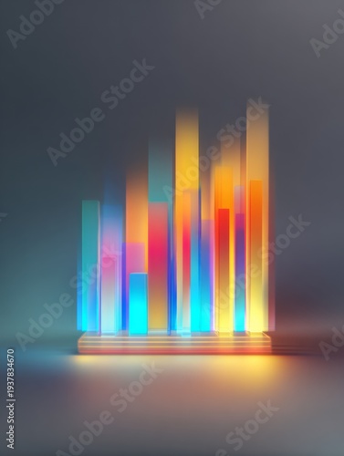 Colorful Neon 3D Data Analytics Dashboard with Business Charts and Financial Graph Visualization