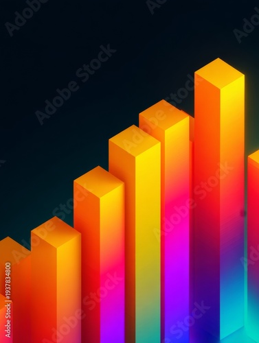 Colorful Neon 3D Data Analytics Dashboard with Business Charts and Financial Graph Visualization