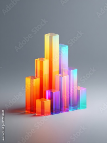 Colorful Neon 3D Data Analytics Dashboard with Business Charts and Financial Graph Visualization