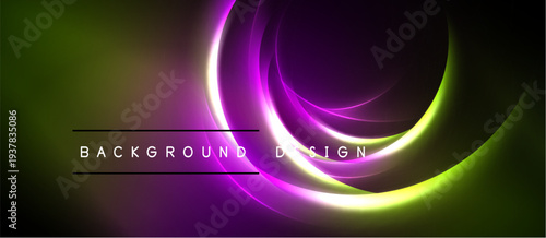 Abstract neon layers create dynamic visual effect. Gradient colors blend, forming curved shapes. Text reads background design.
