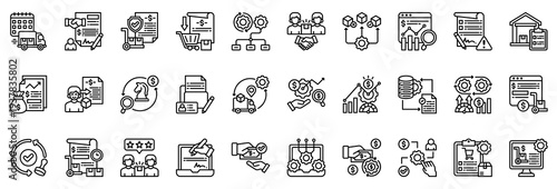 Procurement Management System Icon Collection Set. Clean Outline Style Icon Vector Illustration.
