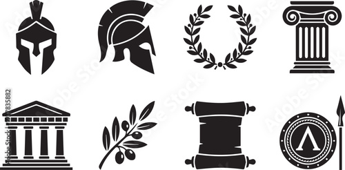 Set of Ancient Greek Culture and Mythology Vector Icons