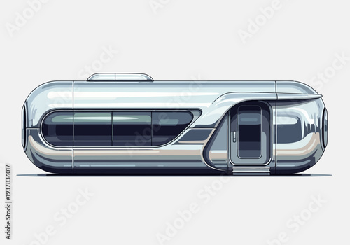 Futuristic transportation pod illustration showcasing sleek design and modern technology in a side view